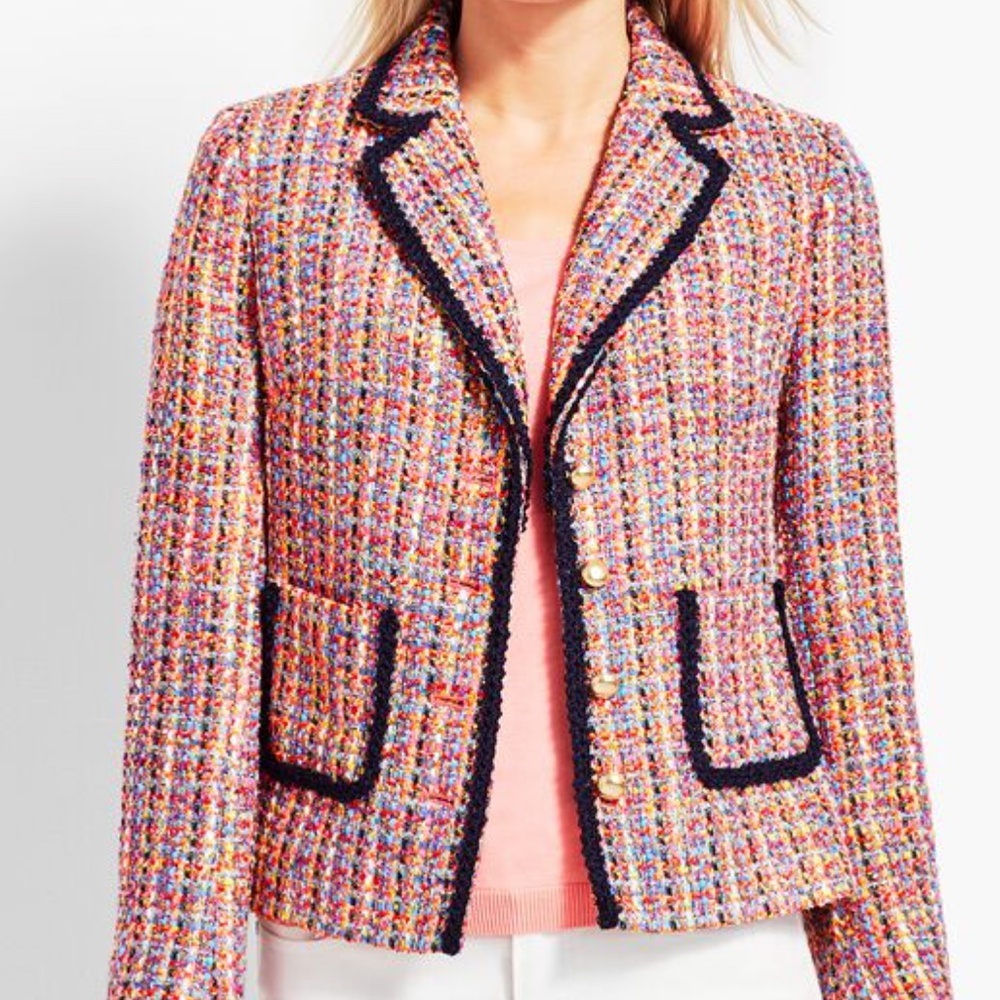 Talbots Multicolor Confetti Tweed Boucle Button Front Blazer Jacket 14